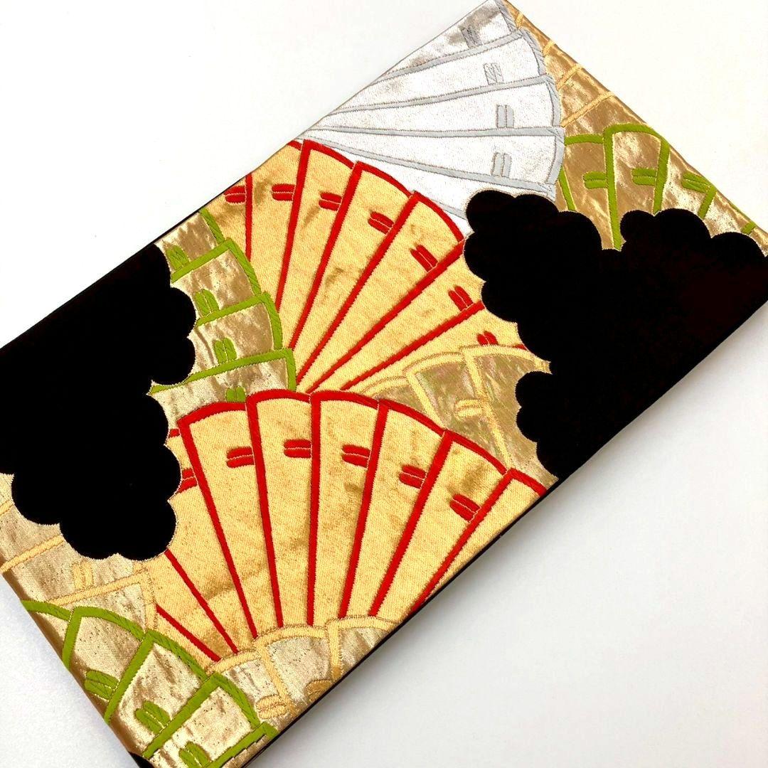 3545# Japanese Vintage Fukuro Obi Belt Kimono Fabric Silk Traditional Black