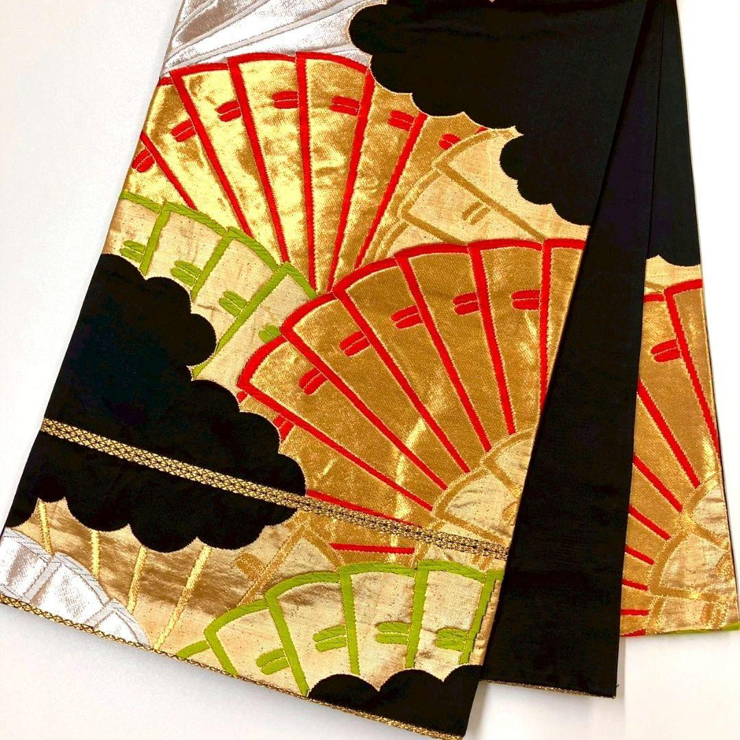 3545# Japanese Vintage Fukuro Obi Belt Kimono Fabric Silk Traditional Black