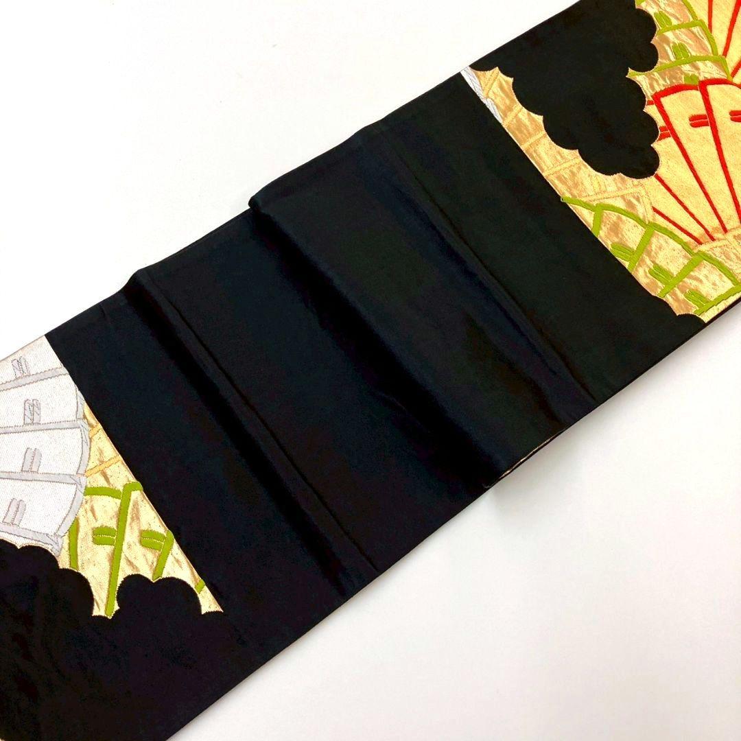 3545# Japanese Vintage Fukuro Obi Belt Kimono Fabric Silk Traditional Black