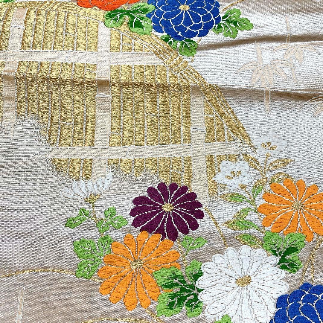 3307# Japanese Vintage Fukuro Obi Belt Kimono Fabric Silk Traditional Embroidery