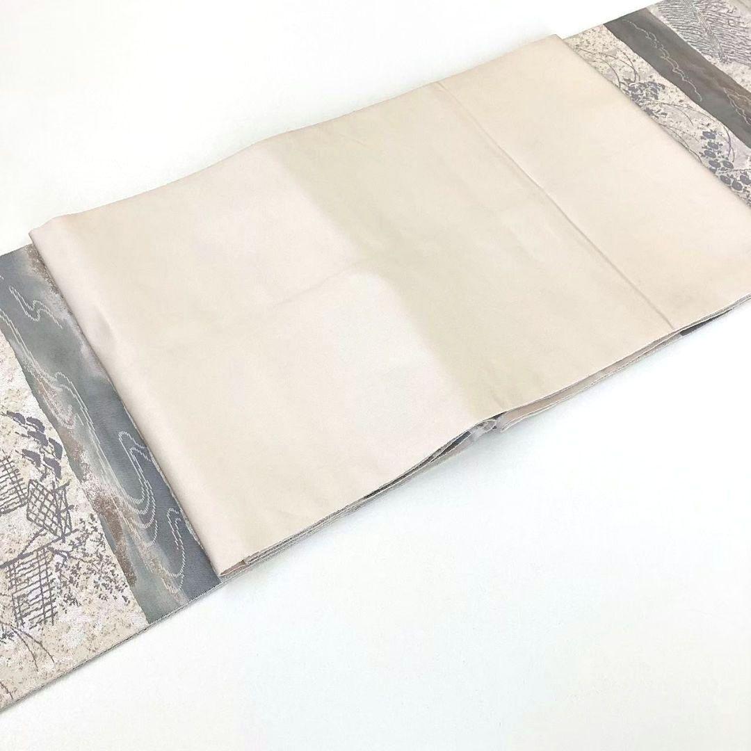 4777# Japanese Vintage Fukuro Obi Belt Kimono Fabric Silk Traditional Silver