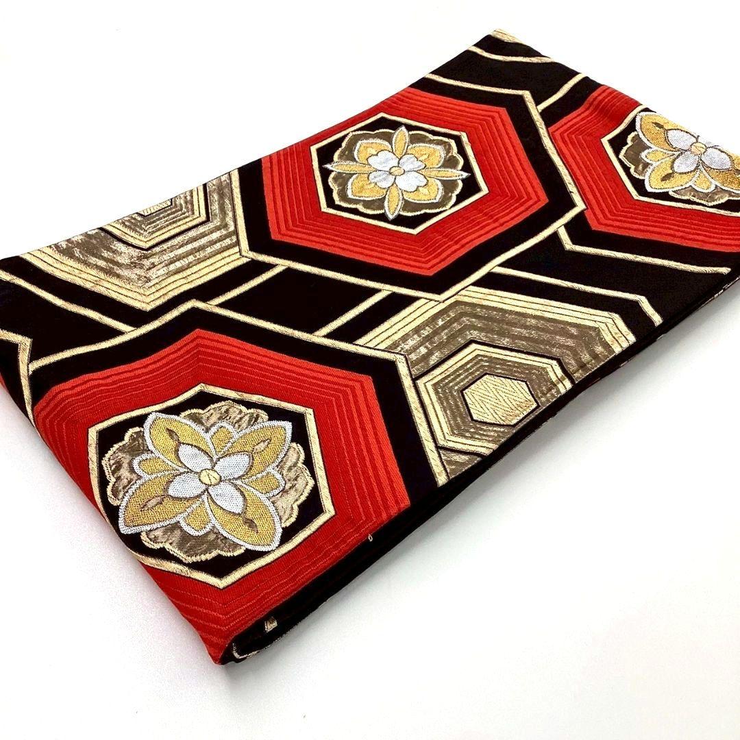 4696# Japanese Vintage Fukuro Obi Belt Kimono Fabric Silk Traditional Black