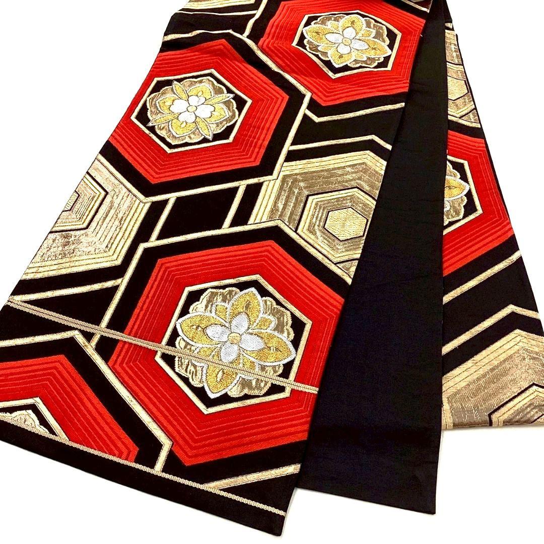4696# Japanese Vintage Fukuro Obi Belt Kimono Fabric Silk Traditional Black
