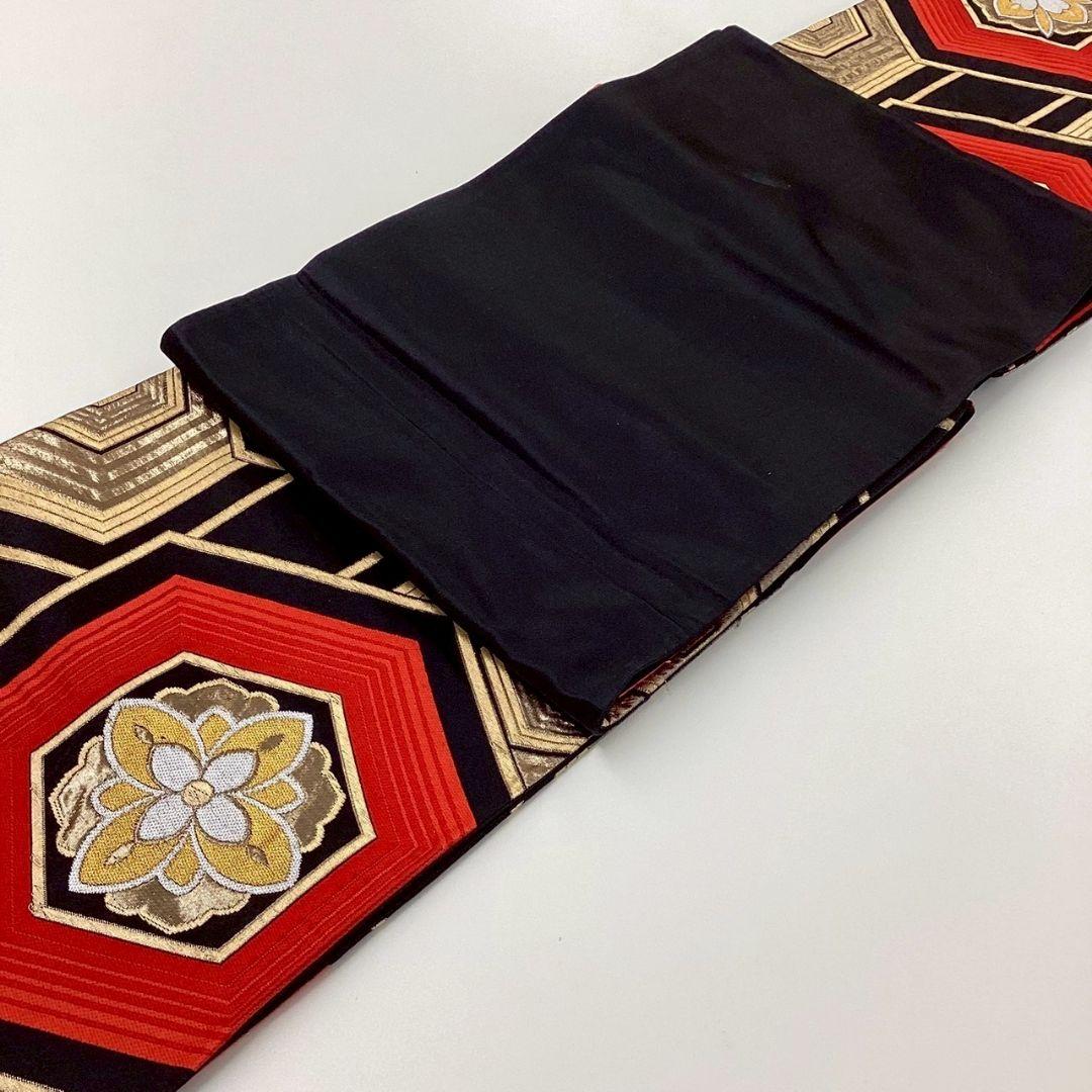 4696# Japanese Vintage Fukuro Obi Belt Kimono Fabric Silk Traditional Black