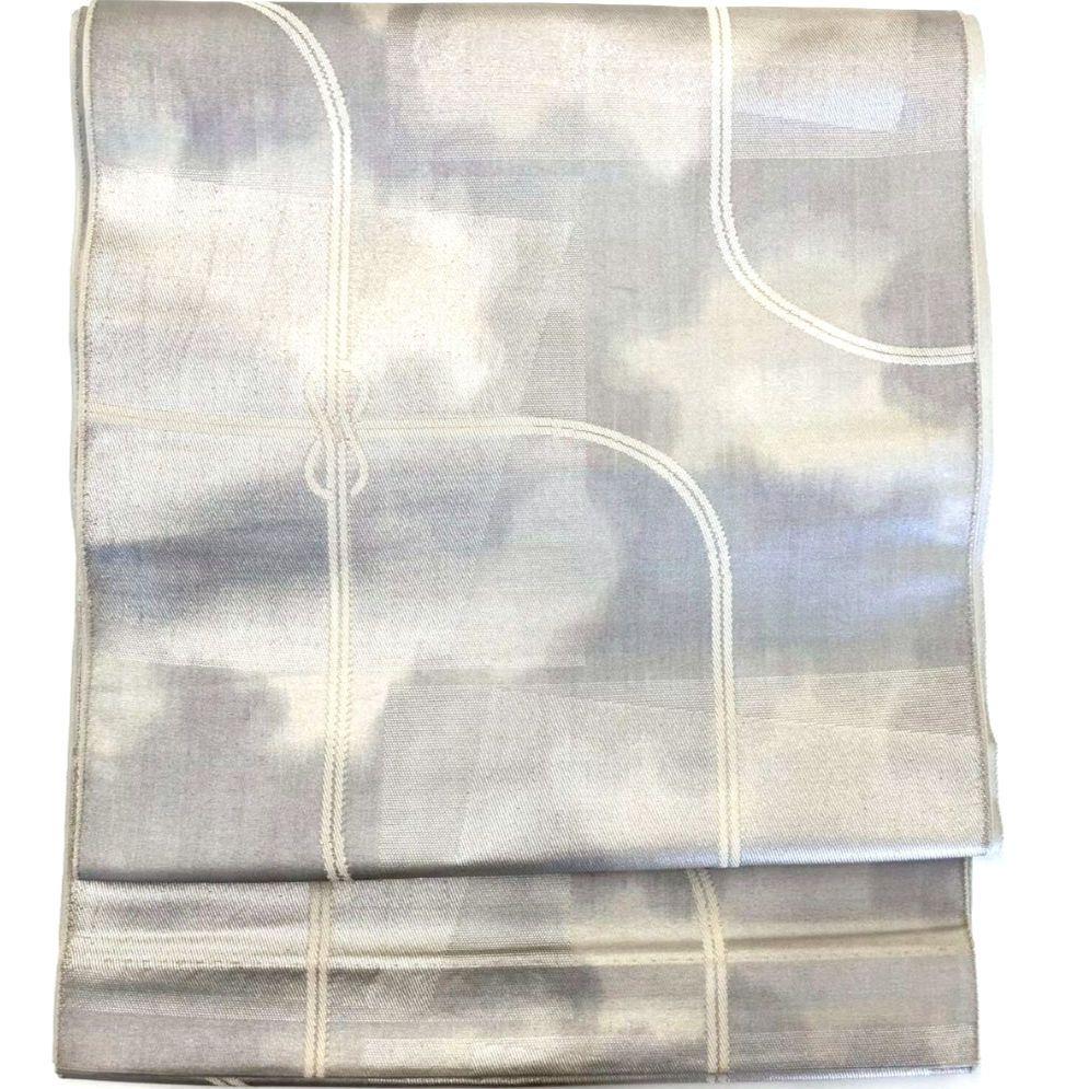 3614# Japanese Vintage Fukuro Obi Belt Kimono Fabric Silk Traditional Silver