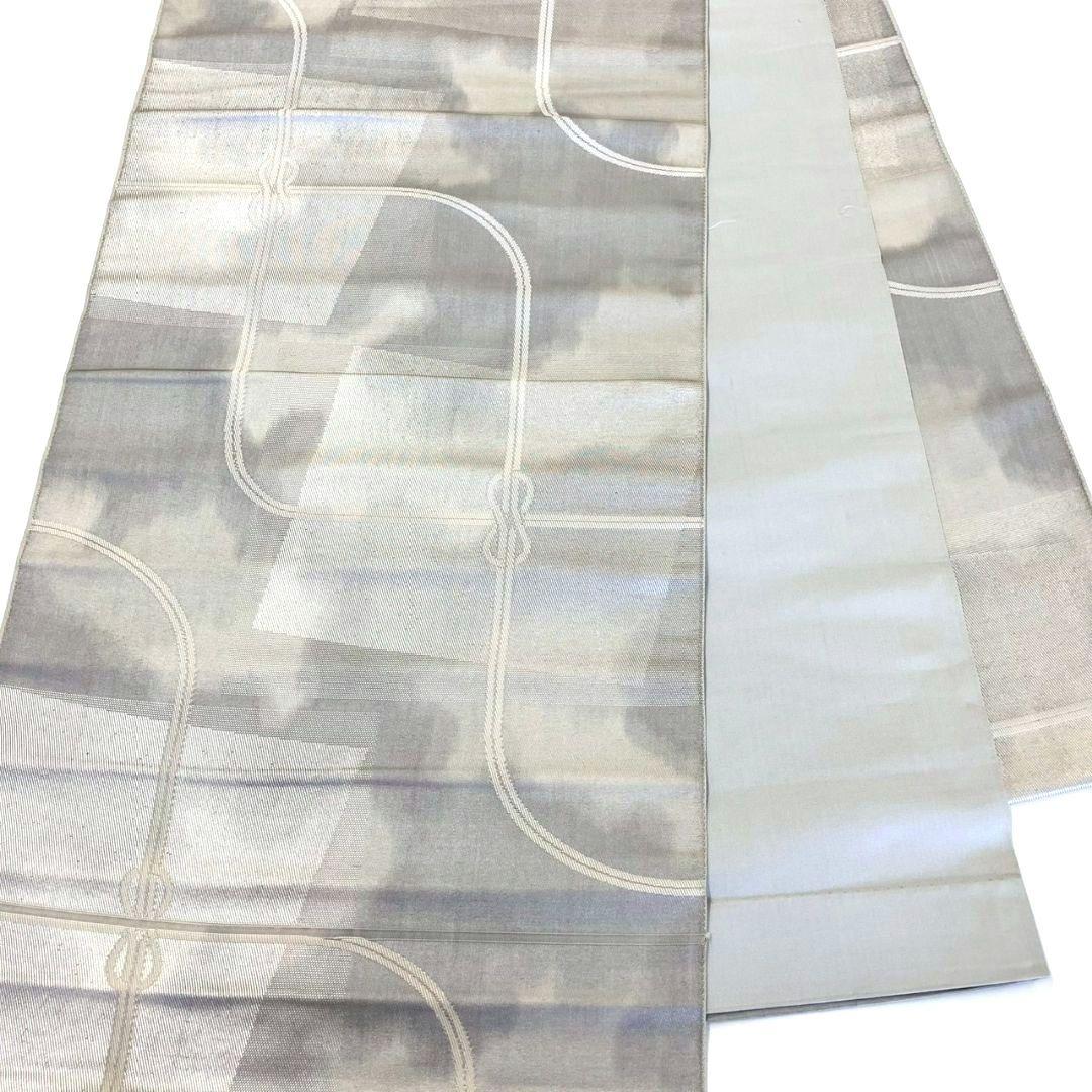 3614# Japanese Vintage Fukuro Obi Belt Kimono Fabric Silk Traditional Silver