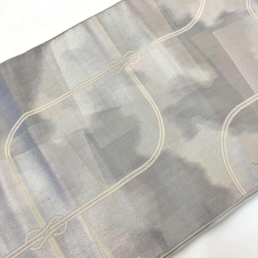 3614# Japanese Vintage Fukuro Obi Belt Kimono Fabric Silk Traditional Silver