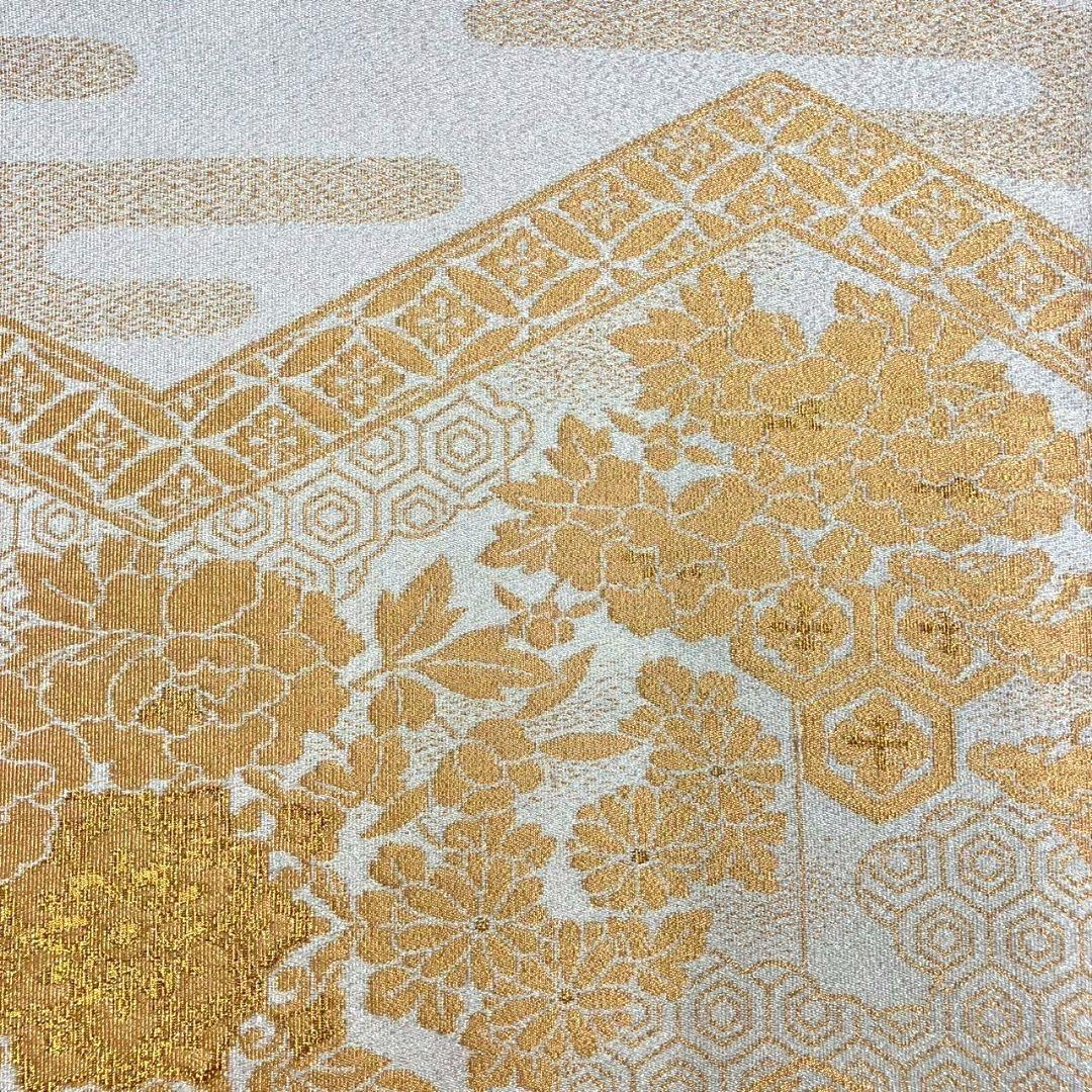 3584# Japanese Vintage Fukuro Obi Belt Kimono Fabric Silk Traditional Silver