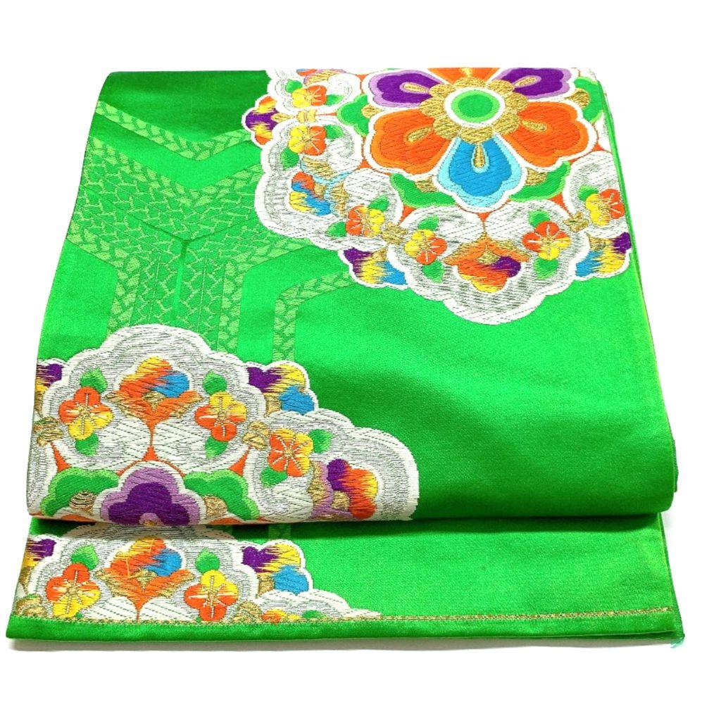 4518# Japanese Vintage Fukuro Obi Belt Kimono Fabric Silk Traditional Embroidery
