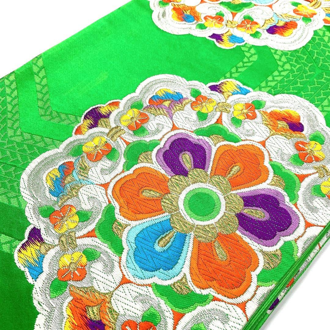 4518# Japanese Vintage Fukuro Obi Belt Kimono Fabric Silk Traditional Embroidery