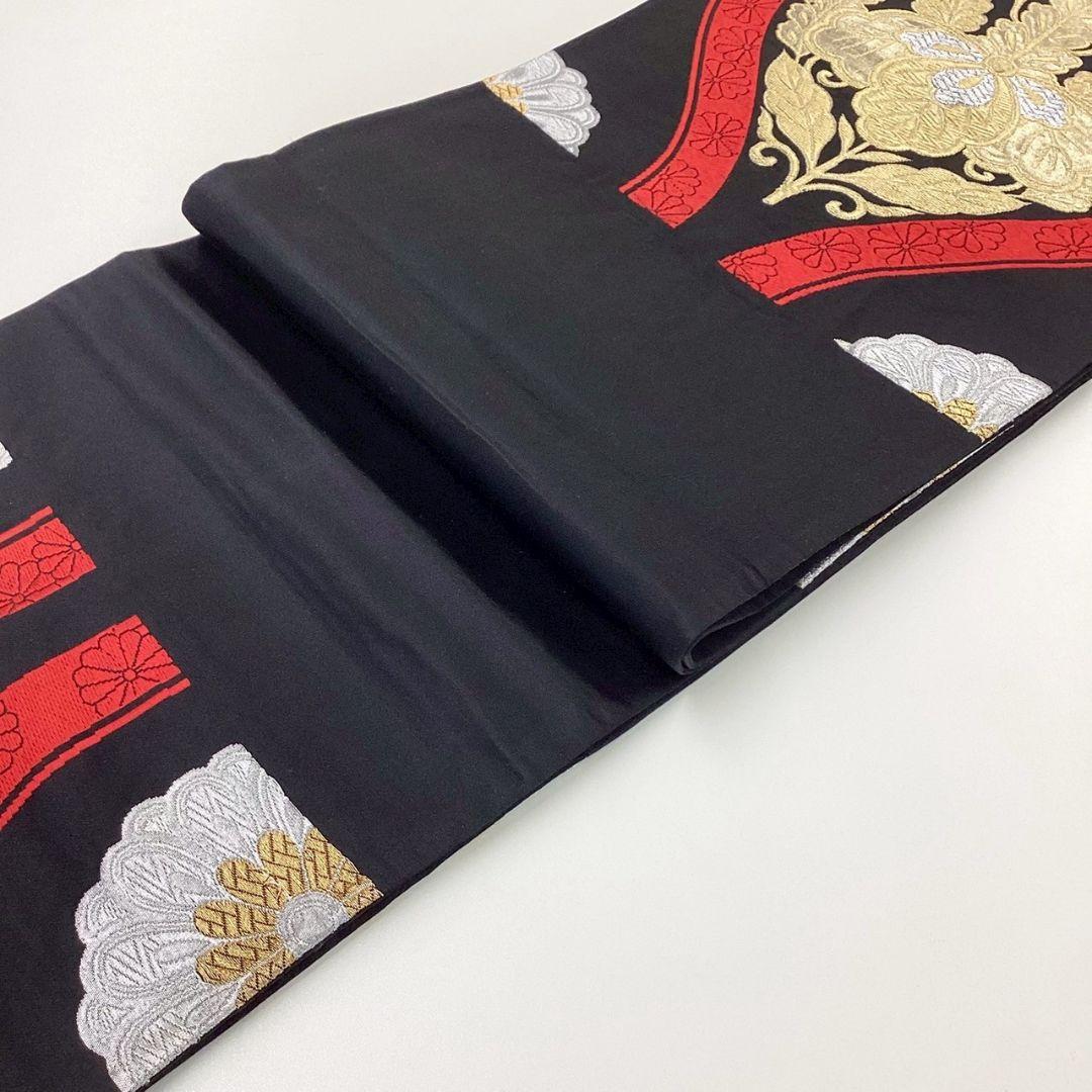 4980# Japanese Vintage Fukuro Obi Belt Kimono Fabric Silk Traditional Black