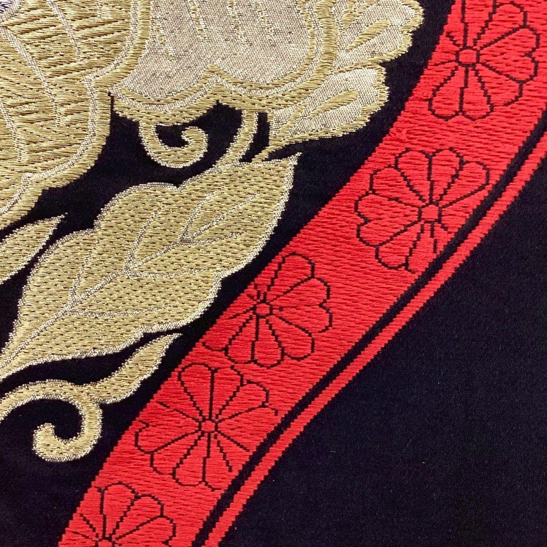 4980# Japanese Vintage Fukuro Obi Belt Kimono Fabric Silk Traditional Black
