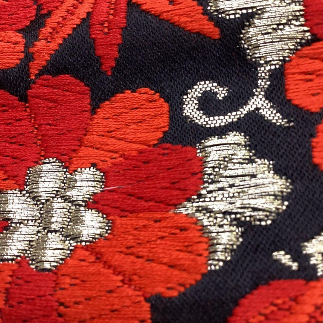 4947# Japanese Vintage Fukuro Obi Belt Kimono Fabric Silk Traditional Black
