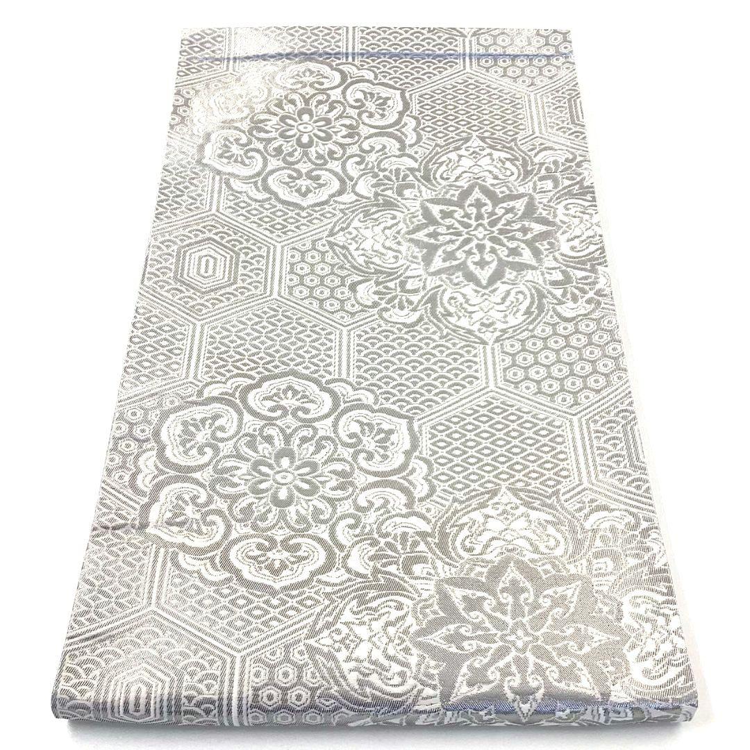 4757# Japanese Vintage Fukuro Obi Belt Kimono Fabric Silk Traditional Silver