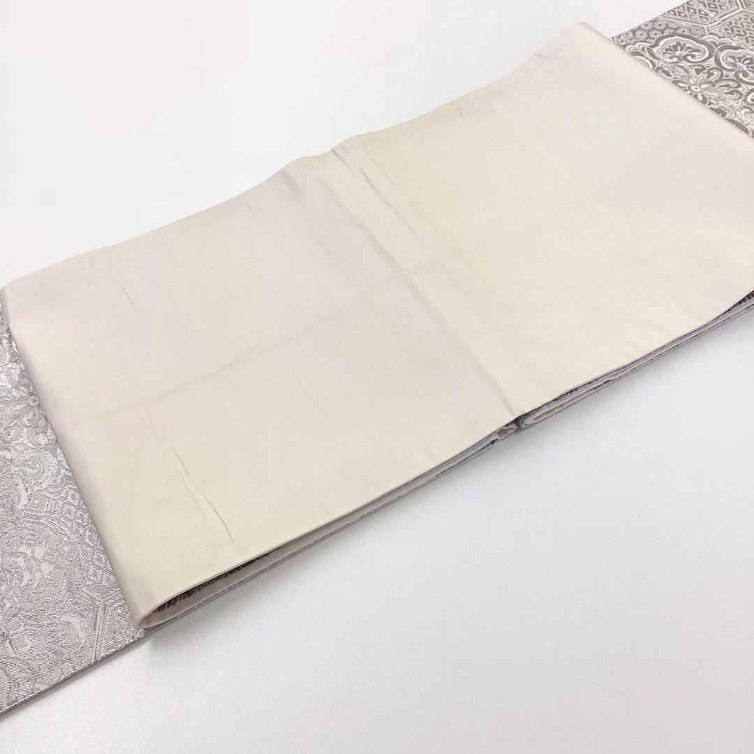 4757# Japanese Vintage Fukuro Obi Belt Kimono Fabric Silk Traditional Silver