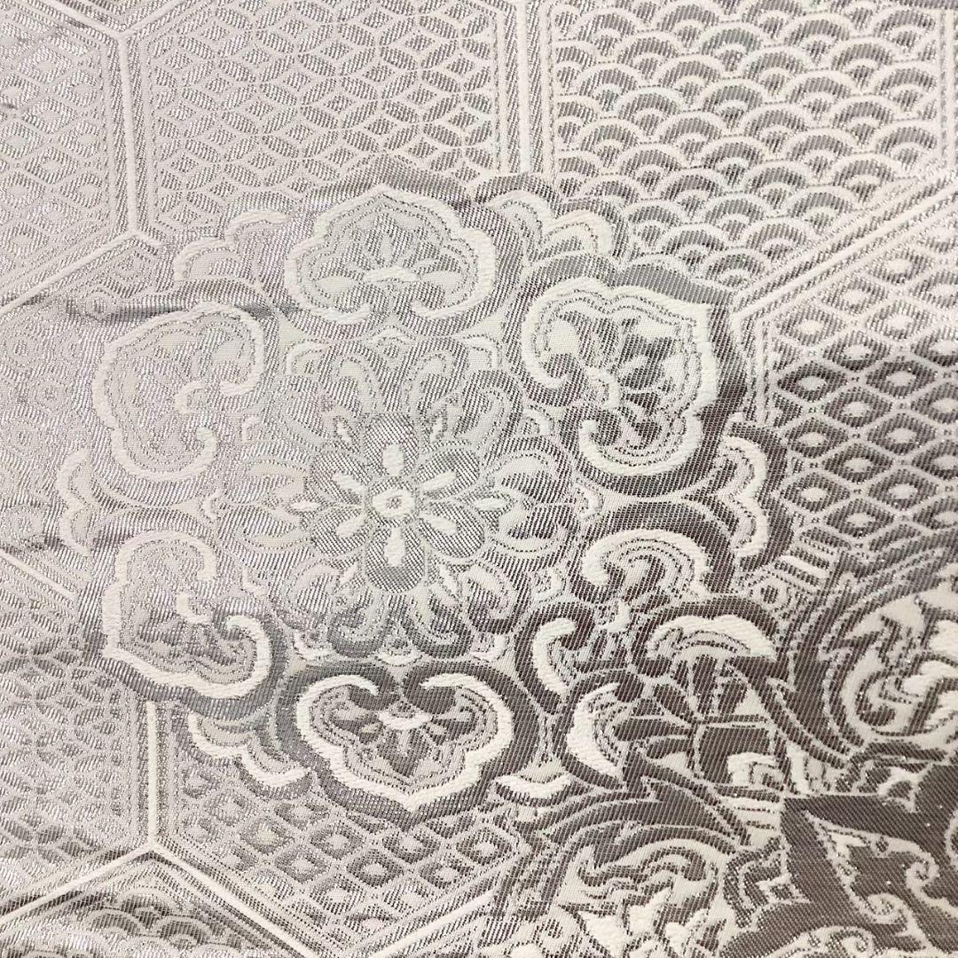 4757# Japanese Vintage Fukuro Obi Belt Kimono Fabric Silk Traditional Silver