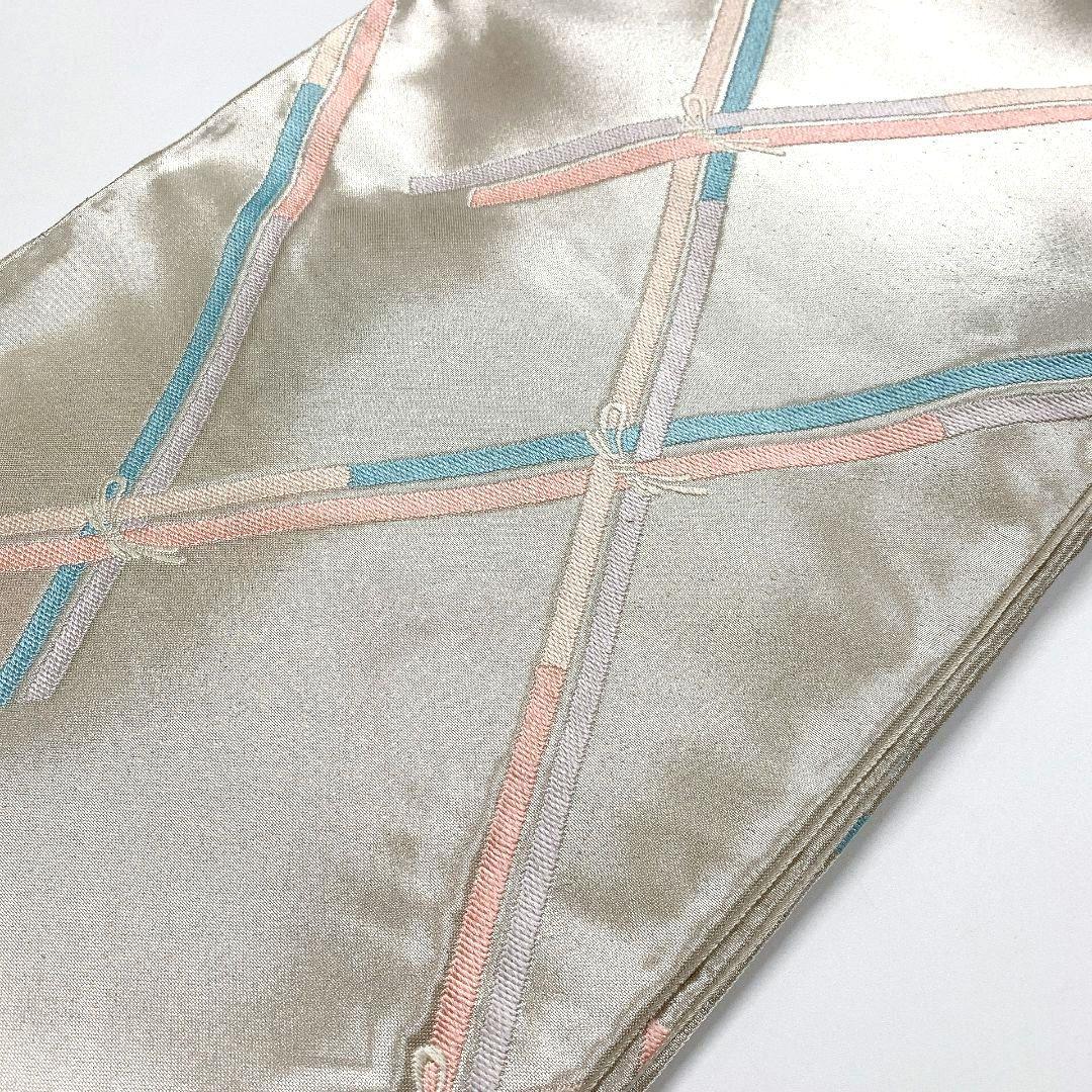 5075# Japanese Vintage Fukuro Obi Belt Kimono Fabric Silk Traditional Silver