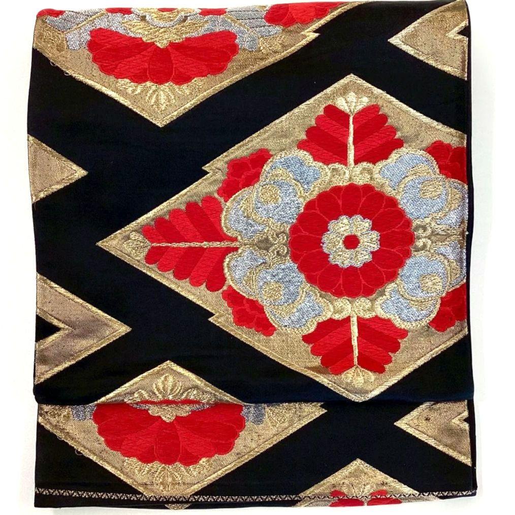 4771# Japanese Vintage Fukuro Obi Belt Kimono Fabric Silk Traditional Black