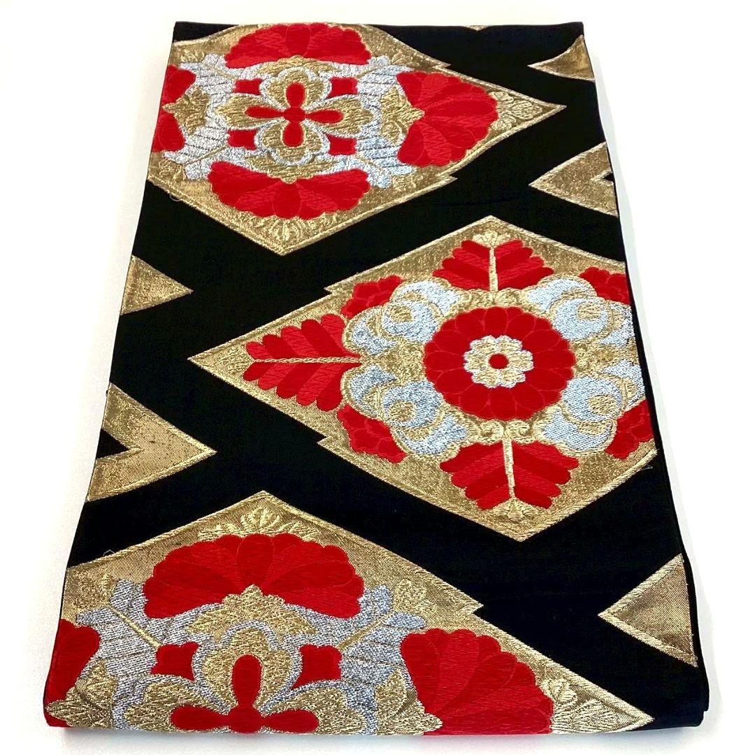 4771# Japanese Vintage Fukuro Obi Belt Kimono Fabric Silk Traditional Black
