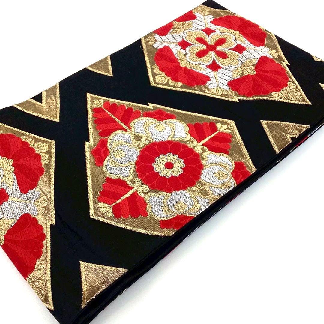 4771# Japanese Vintage Fukuro Obi Belt Kimono Fabric Silk Traditional Black