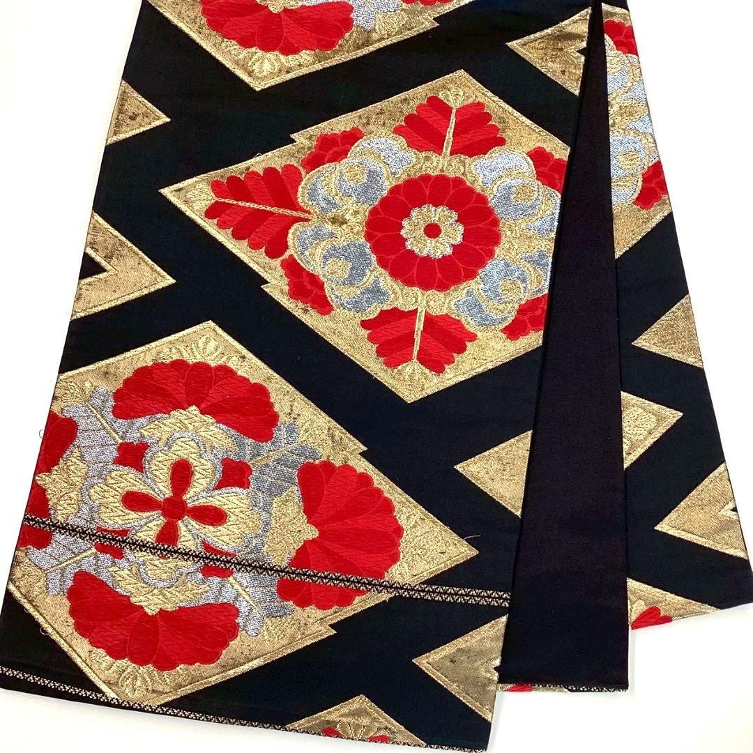 4771# Japanese Vintage Fukuro Obi Belt Kimono Fabric Silk Traditional Black