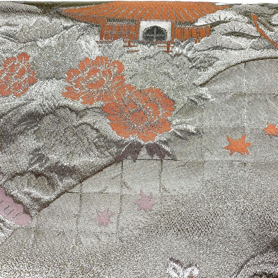 4131# Japanese Vintage Fukuro Obi Belt Kimono Fabric Silk Traditional Silver