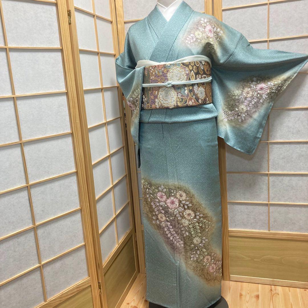 2901# Japanese Kimono Vintage Womens Silk Fabric Robe Kimono only sold Unused