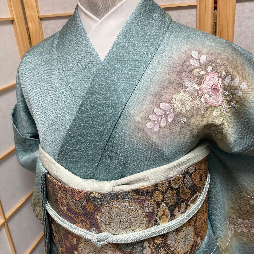 2901# Japanese Kimono Vintage Womens Silk Fabric Robe Kimono only sold Unused