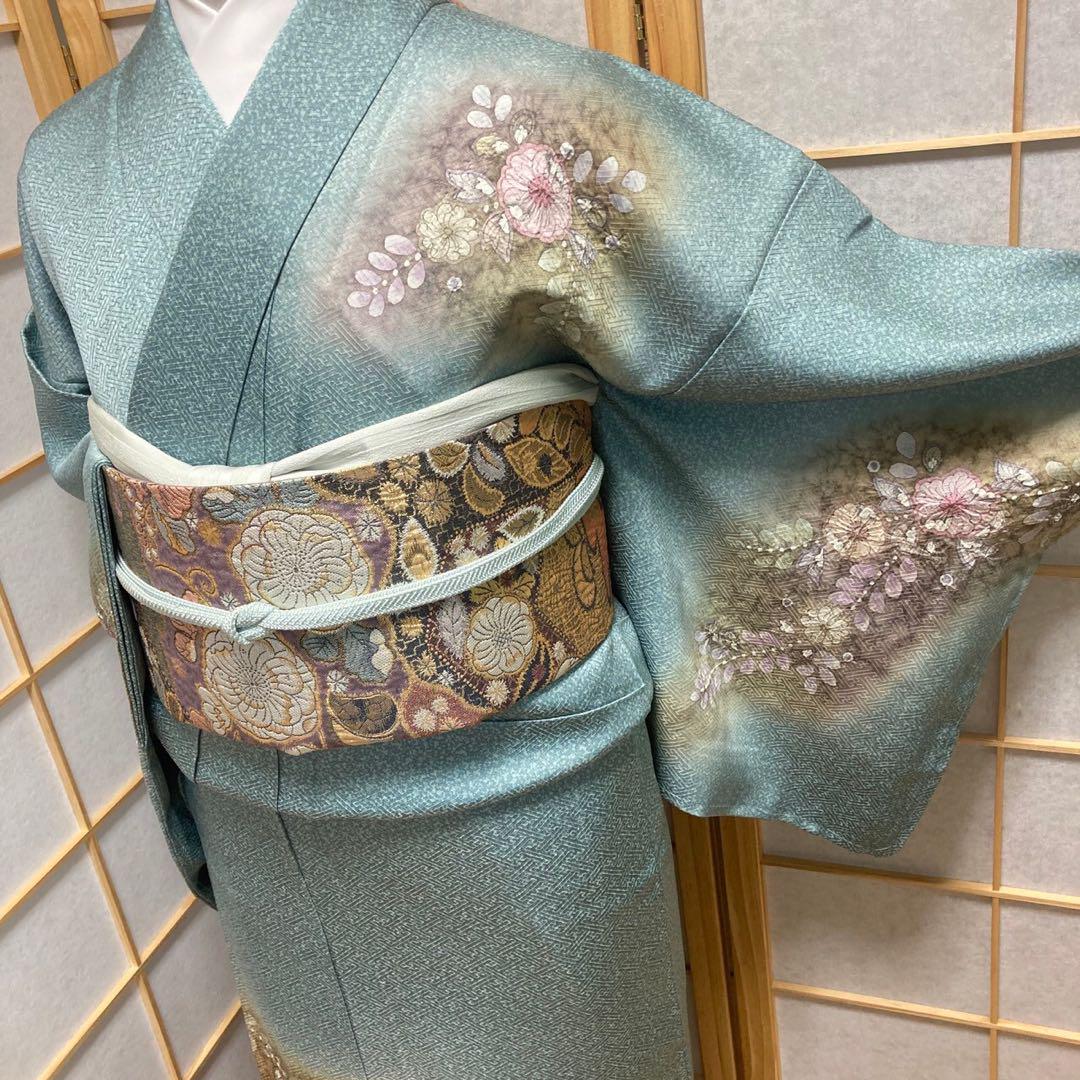 2901# Japanese Kimono Vintage Womens Silk Fabric Robe Kimono only sold Unused