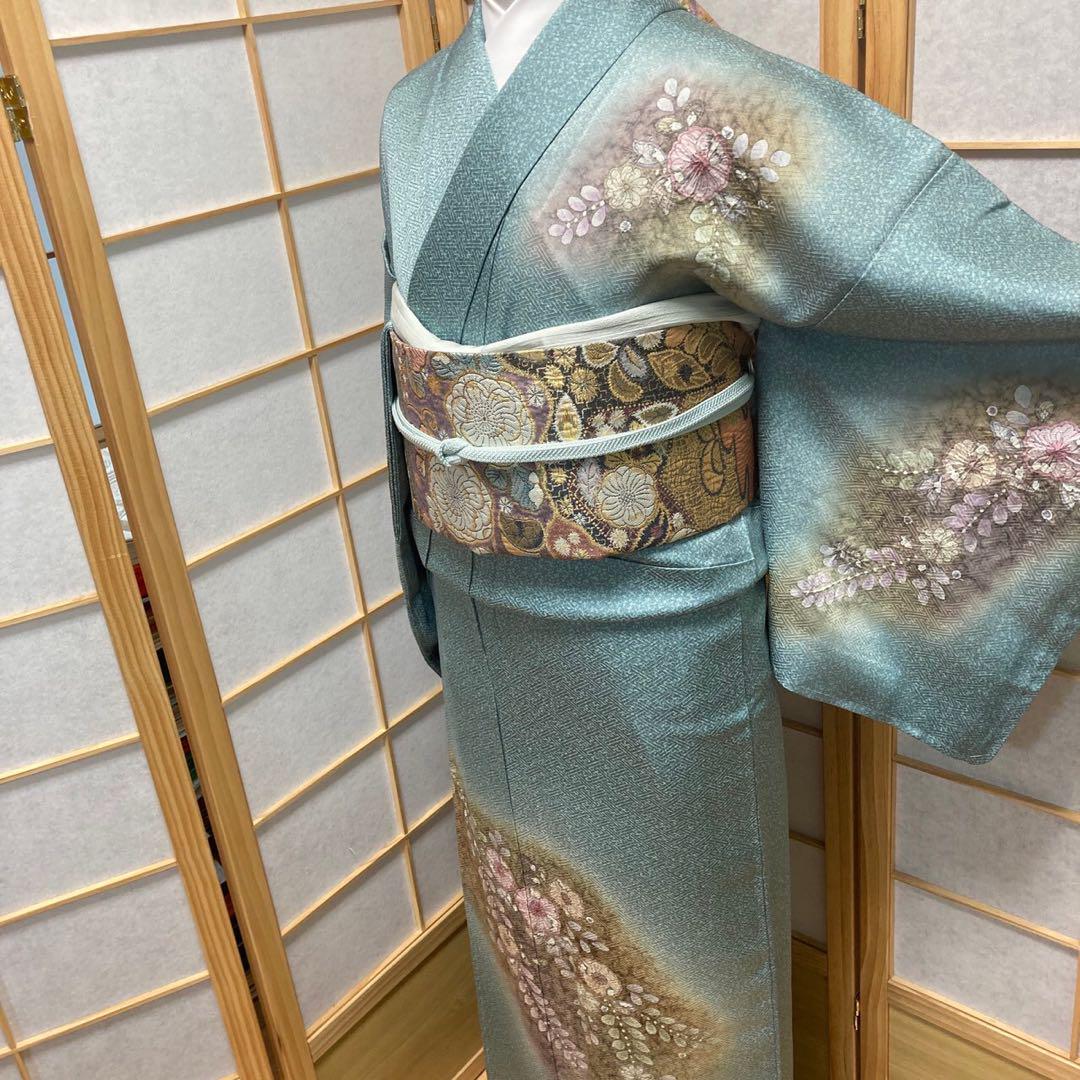 2901# Japanese Kimono Vintage Womens Silk Fabric Robe Kimono only sold Unused