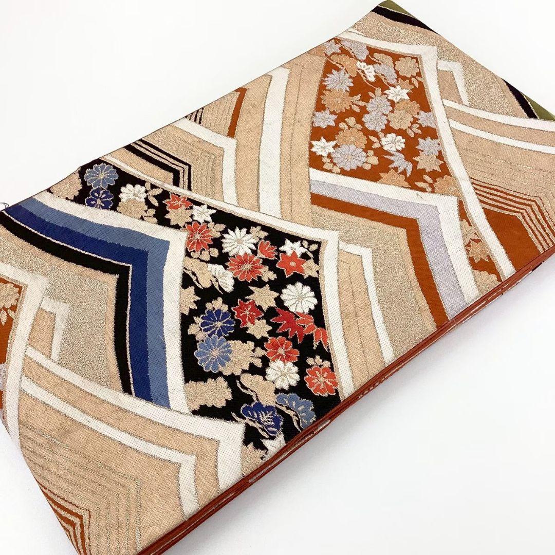 4744# Japanese Vintage Fukuro Obi Belt Kimono Fabric Silk Traditional Orange