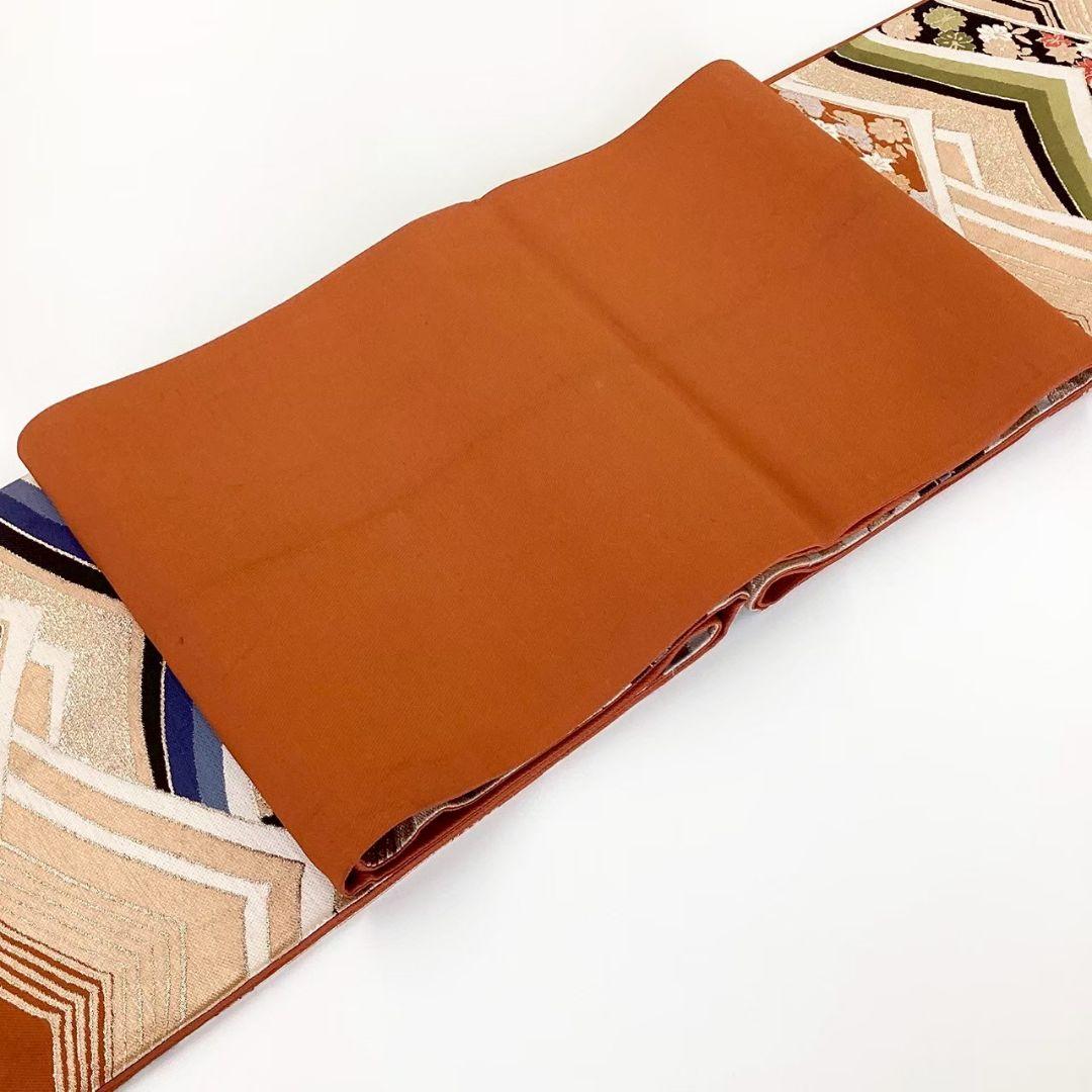 4744# Japanese Vintage Fukuro Obi Belt Kimono Fabric Silk Traditional Orange