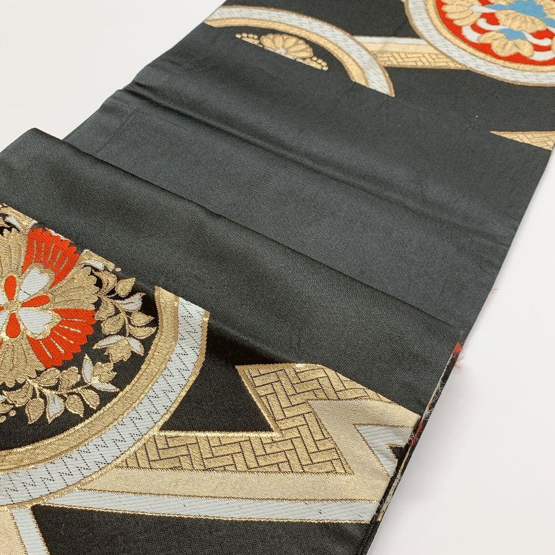 5047# Japanese Vintage Fukuro Obi Belt Kimono Fabric Silk Traditional Black