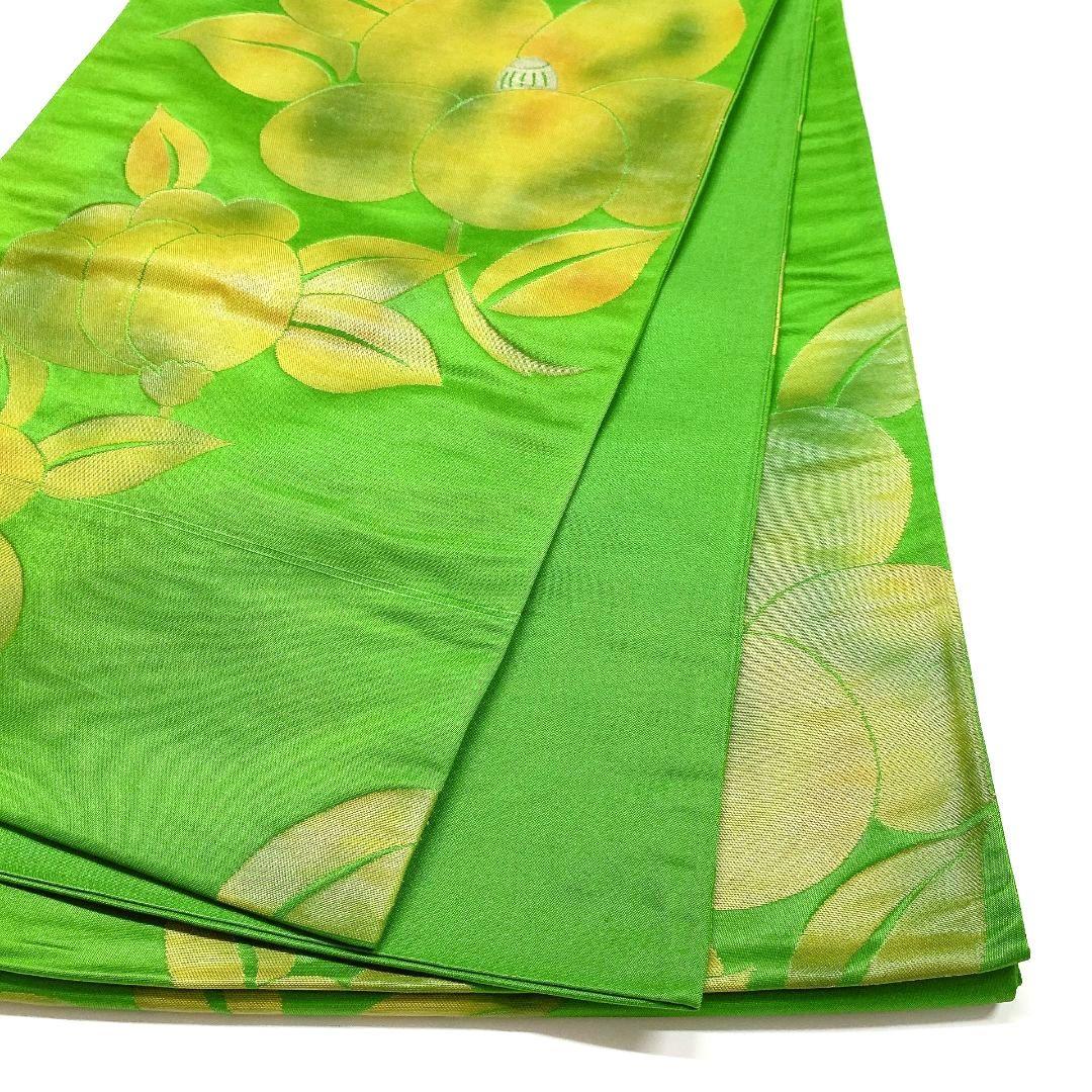 3799# Japanese Vintage Fukuro Obi Belt Kimono Fabric Silk Traditional Green