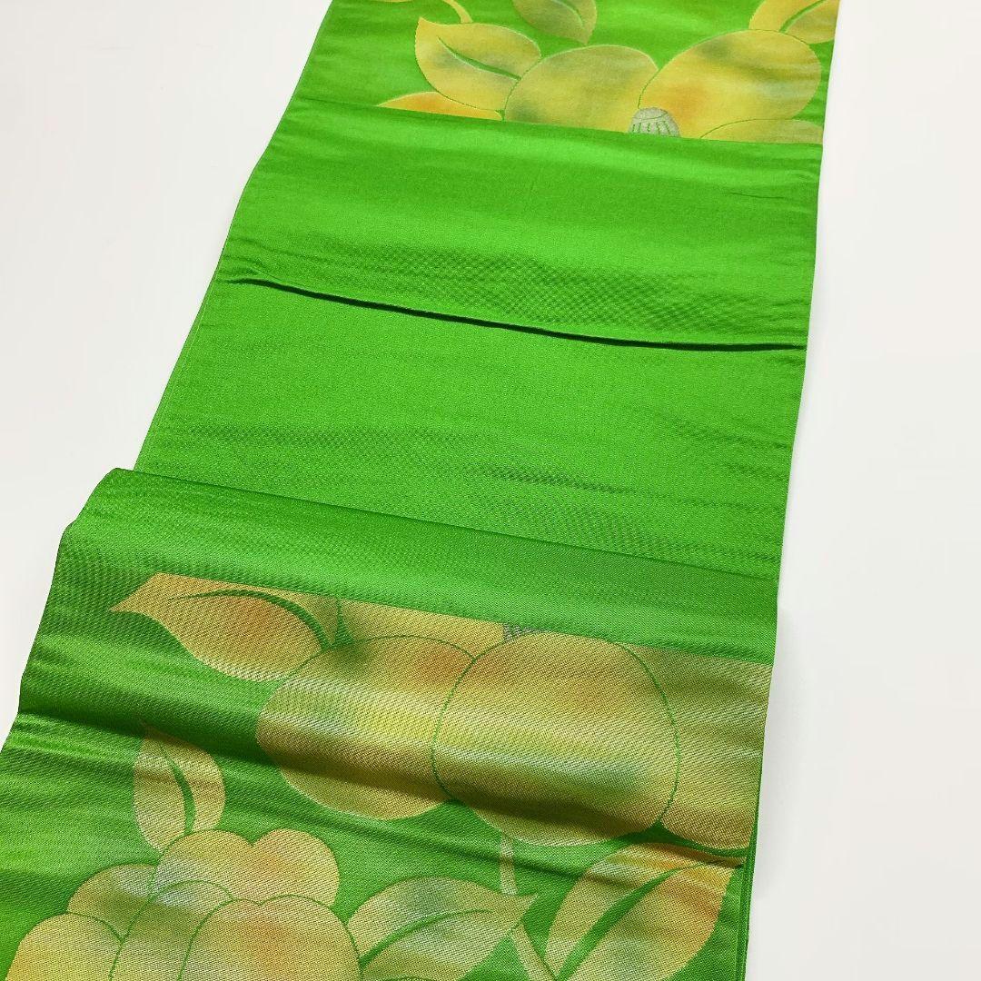 3799# Japanese Vintage Fukuro Obi Belt Kimono Fabric Silk Traditional Green