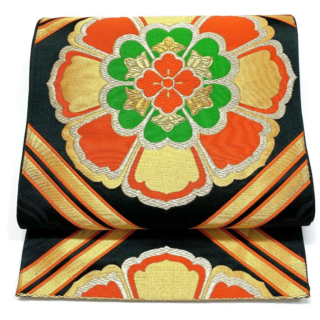 3840# Japanese Vintage Fukuro Obi Belt Kimono Fabric Silk Traditional Black