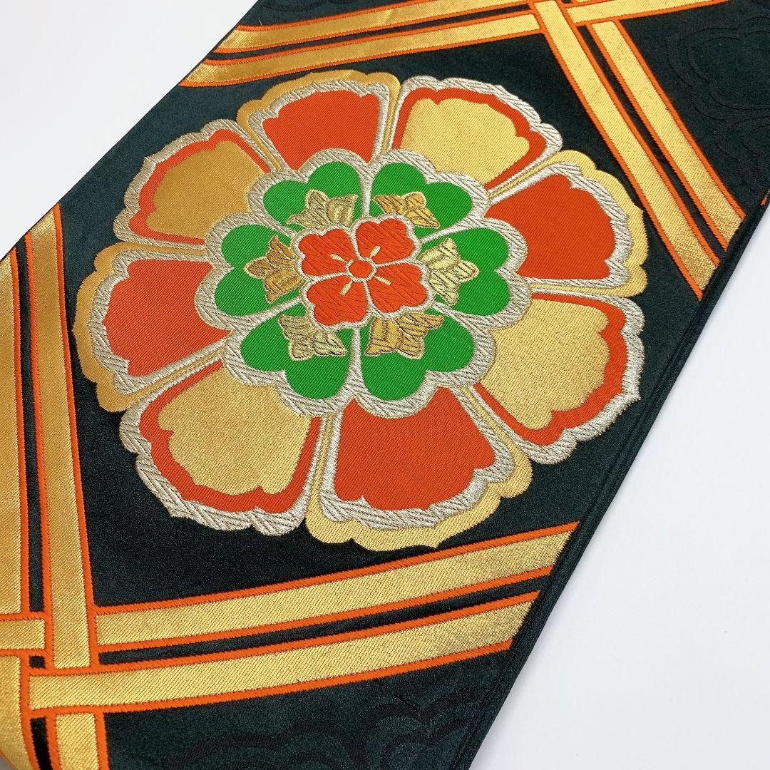 3840# Japanese Vintage Fukuro Obi Belt Kimono Fabric Silk Traditional Black