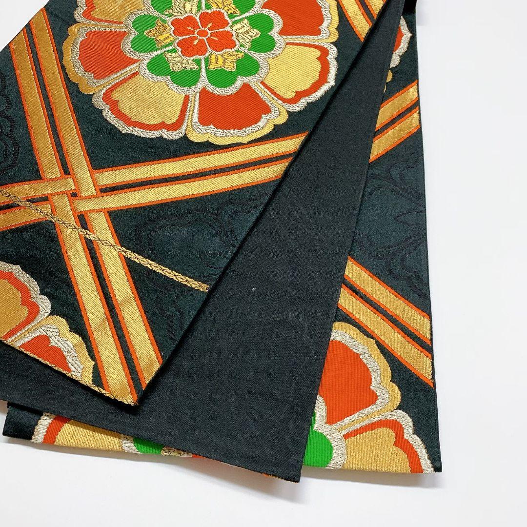 3840# Japanese Vintage Fukuro Obi Belt Kimono Fabric Silk Traditional Black
