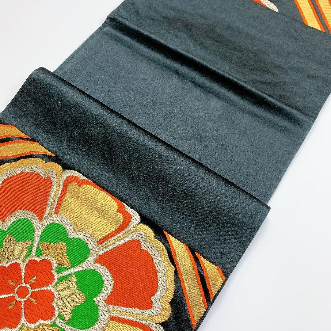 3840# Japanese Vintage Fukuro Obi Belt Kimono Fabric Silk Traditional Black