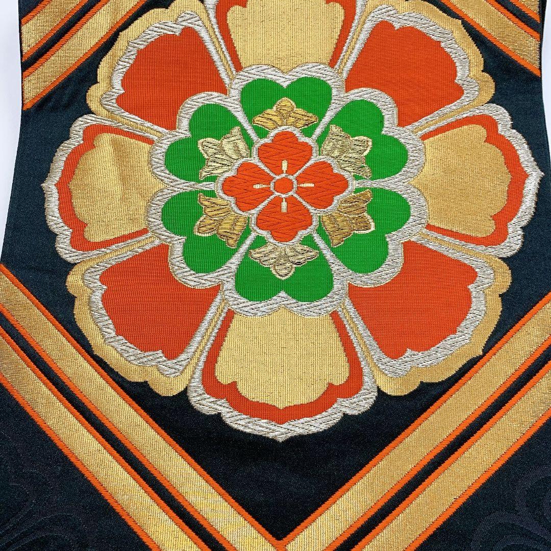 3840# Japanese Vintage Fukuro Obi Belt Kimono Fabric Silk Traditional Black