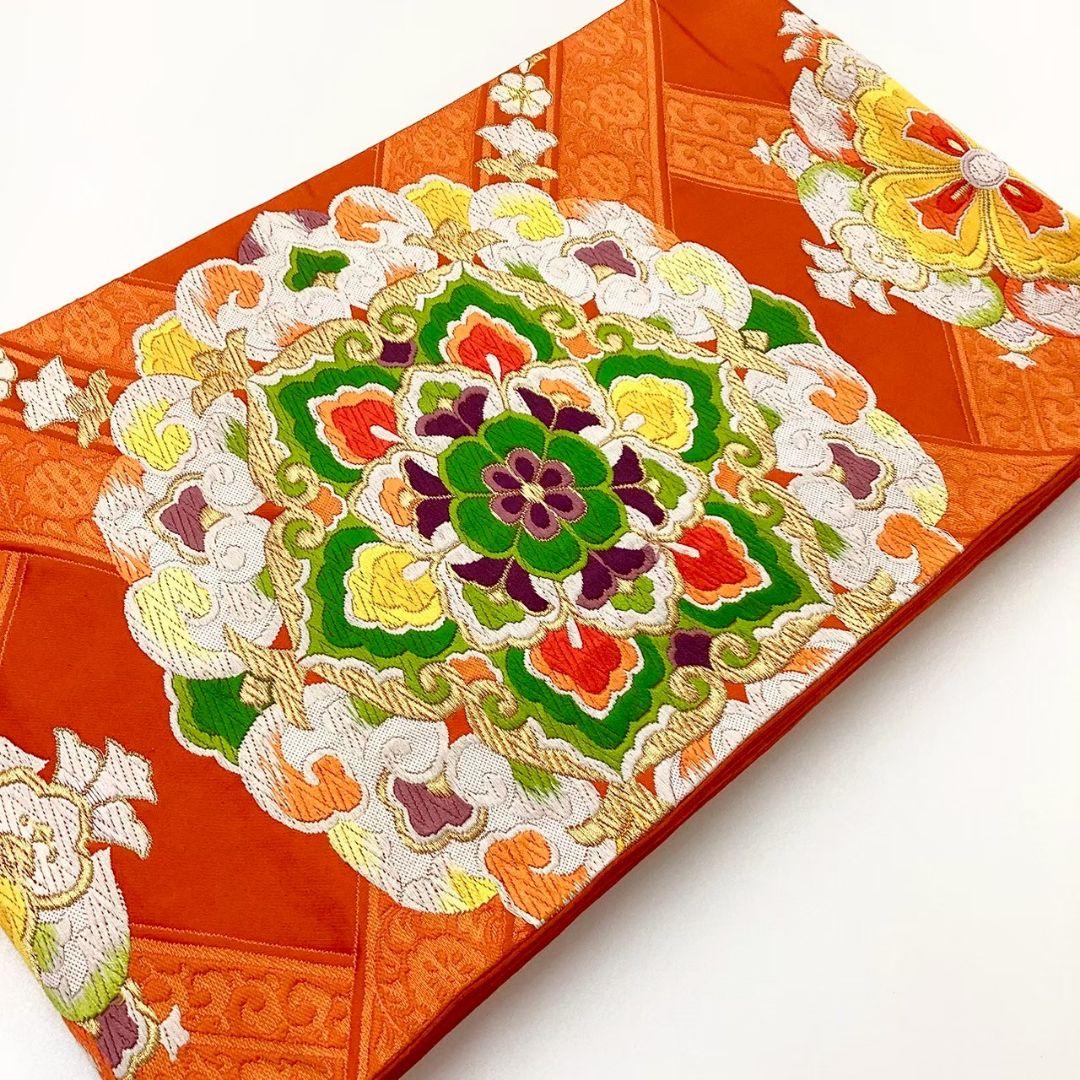 4760# Japanese Vintage Fukuro Obi Belt Kimono Fabric Silk Traditional Embroidery