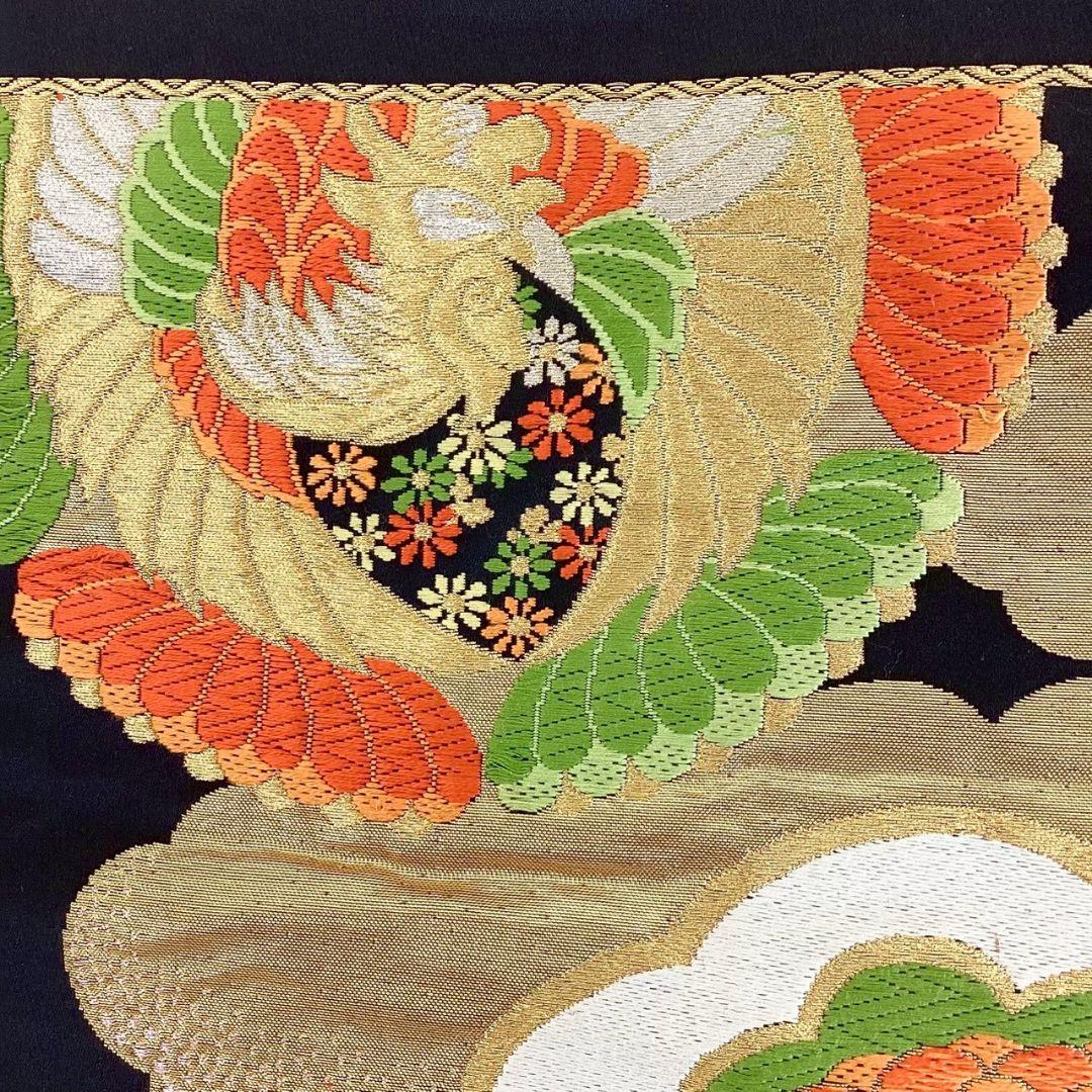 4726# Japanese Vintage Fukuro Obi Belt Kimono Fabric Silk Traditional Black