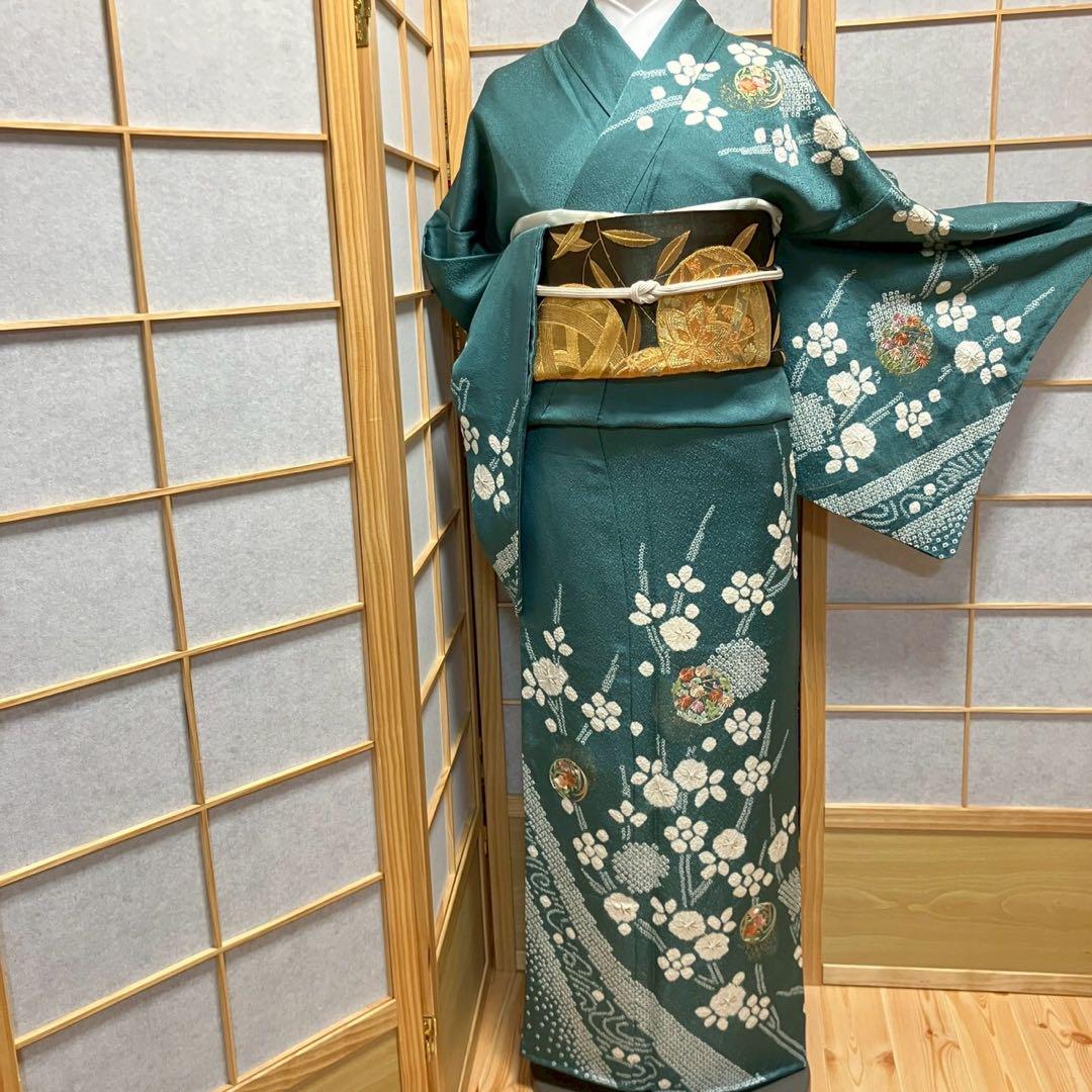 5451# Japanese Kimono Vintage Womens Silk Fabric Robe Kimono only sold Shibori