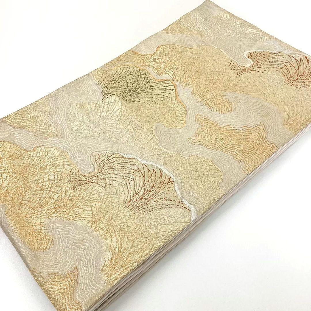 4736# Japanese Vintage Fukuro Obi Belt Kimono Fabric Silk Traditional Gold