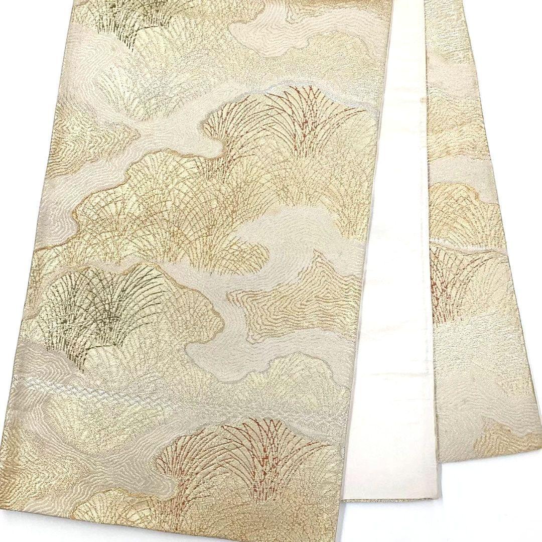 4736# Japanese Vintage Fukuro Obi Belt Kimono Fabric Silk Traditional Gold