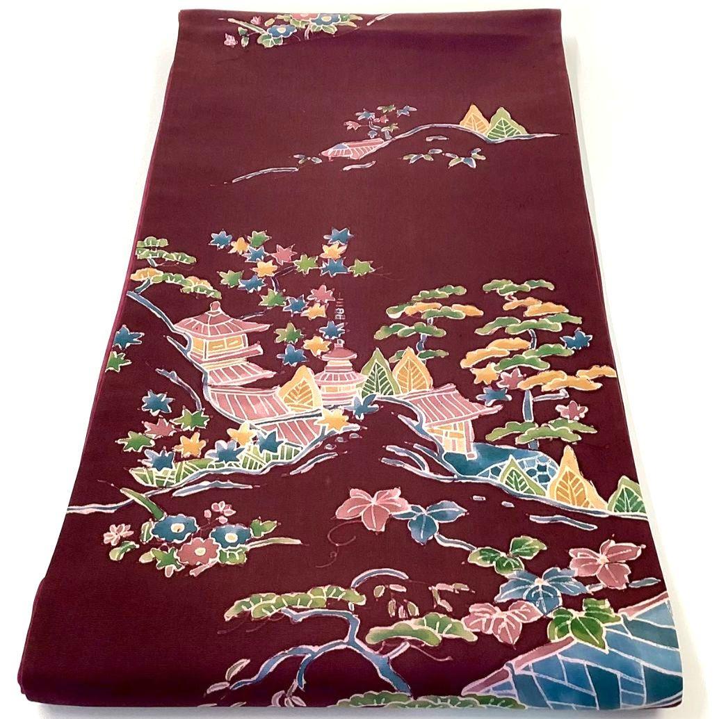 4746# Japanese Vintage Fukuro Obi Belt Kimono Fabric Silk Traditional Purple