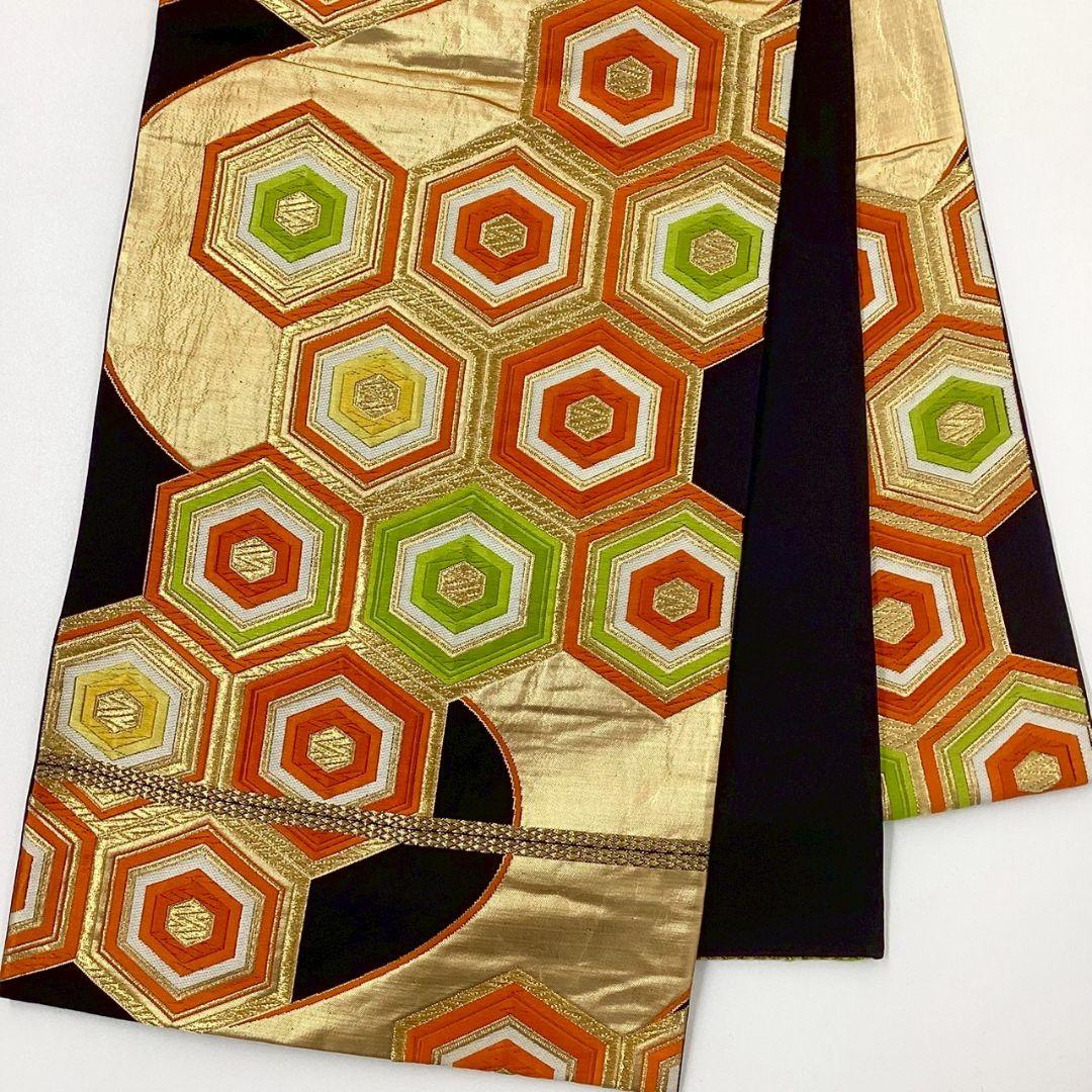4970# Japanese Vintage Fukuro Obi Belt Kimono Fabric Silk Traditional Black