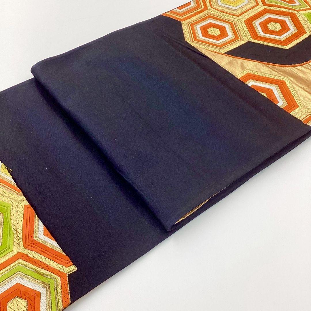 4970# Japanese Vintage Fukuro Obi Belt Kimono Fabric Silk Traditional Black