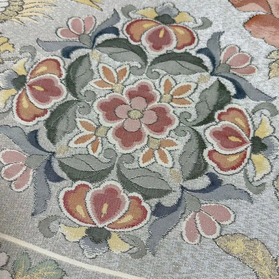 6152# Japanese Vintage Fukuro Obi Belt Kimono Fabric Silk Traditional Silver