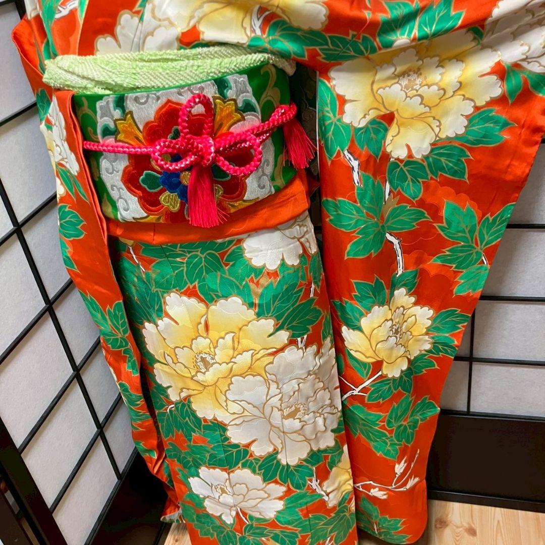 5466# Japanese Furisode Kimono Vintage Womens Silk Fabric Robe Kimono only sold